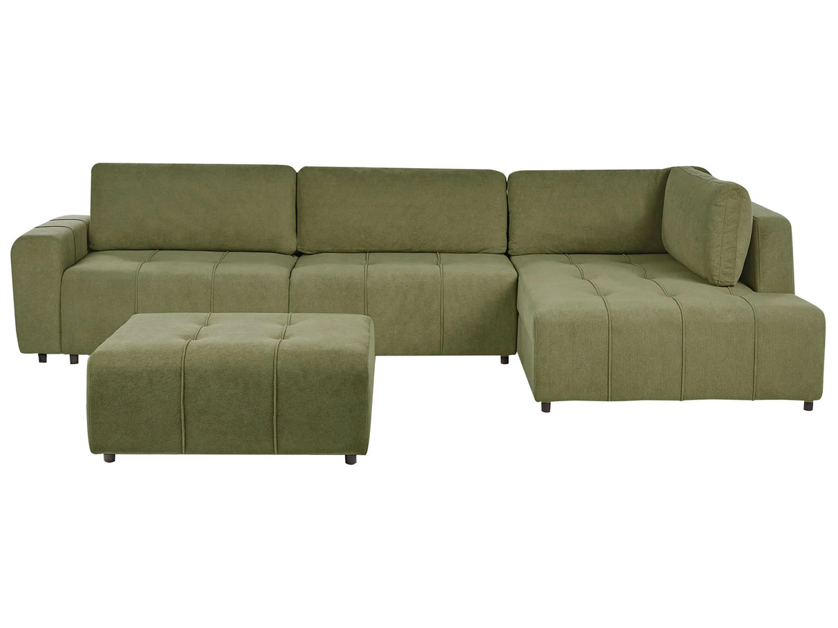 4 Corner Seater Sofa Bed Left Handed Green Fabric Upholstery with Storage Thickly with Ottoman Padded Modern Style Living Room Furniture Beliani
