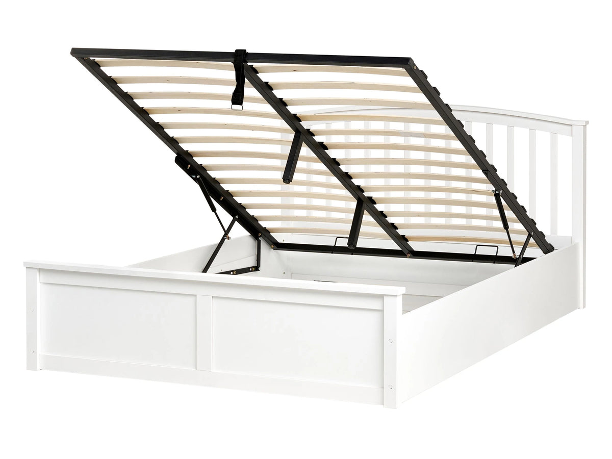 Ottoman Bed White Pine Wood EU Double Size 140 x 200 cm with Lift-Up Frame Beliani