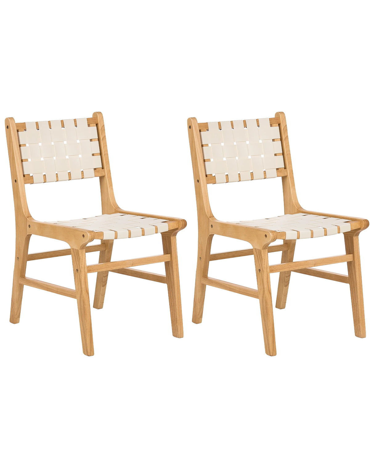 Set of 2 Dining Chairs Light Brown Rubber Wood Frame Faux Leather Seat and Backrest Dining Room Beliani