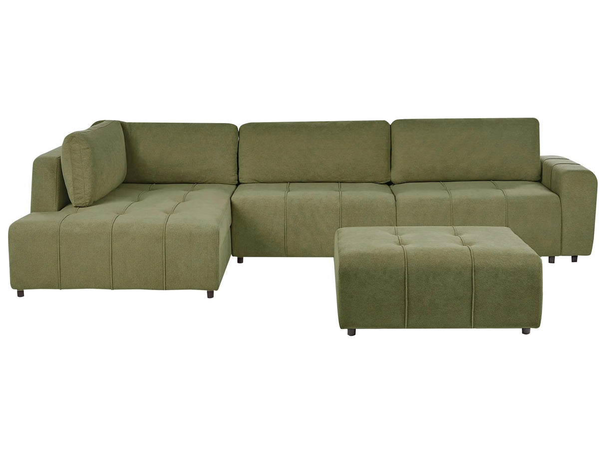4 Corner Seater Sofa Bed Right Handed Green Fabric Upholstery with Storage Thickly with Ottoman Padded Modern Style Living Room Furniture Beliani