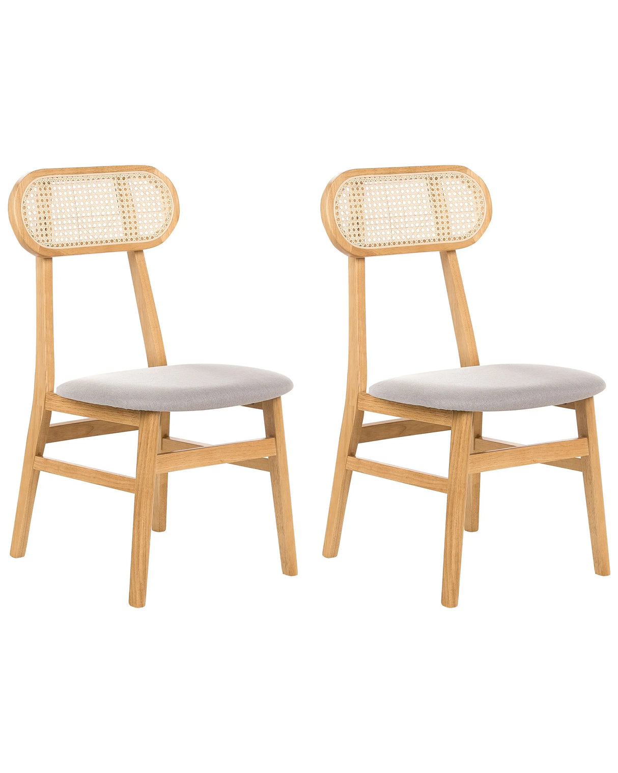 Set of 2 Dining Chairs Light Brown Polyester Upholstered Seats Rattan Backrest Rubber Wood Frame Viennese Braid Armless Retro Style Beliani