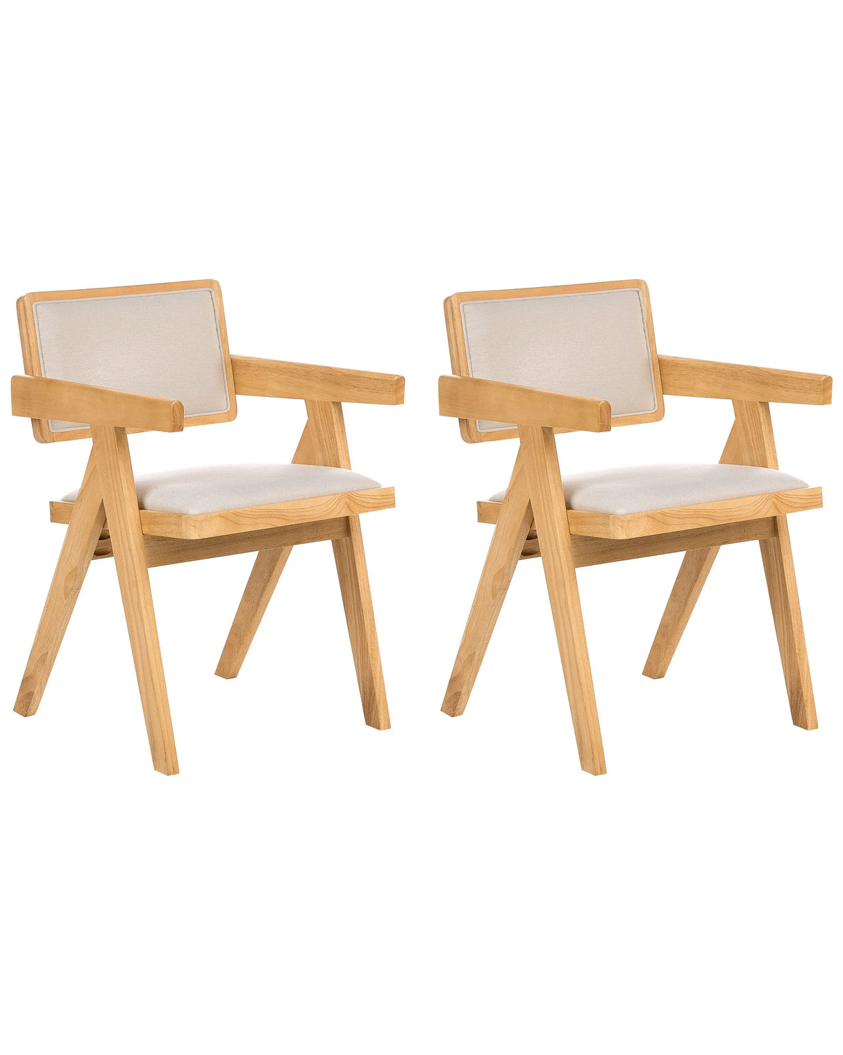 Set of 2 Dining Chairs Light Brown Seats and Backrests Polyester Upholstered Rubber Wood Frames Retro Style Dining Room Beliani