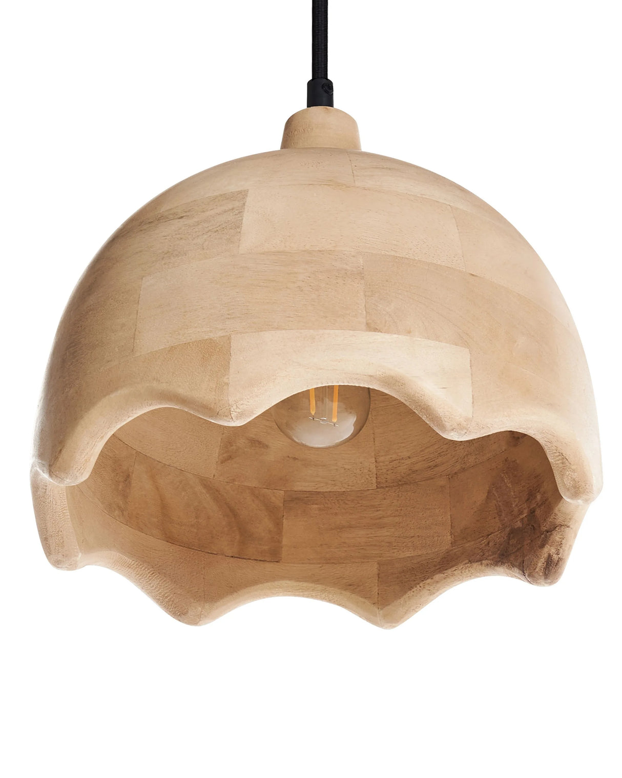 Pendant Lamp Light Brown Mango Wood Round Shade Hanging Ceiling Lamp Beliani