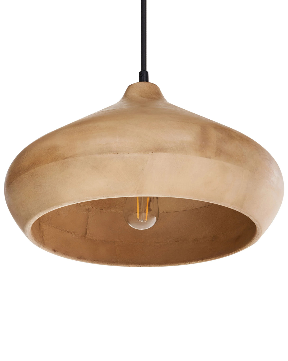 Pendant Lamp Light Brown Mango Wood Round Shade Hanging Ceiling Lamp Beliani