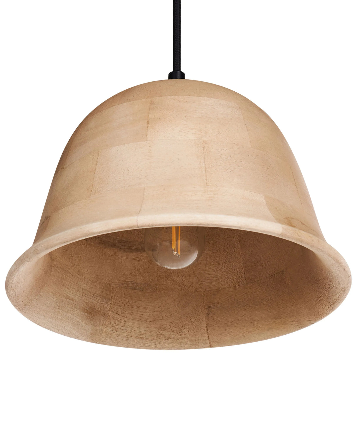Pendant Lamp Light Brown Mango Wood Round Shade Hanging Ceiling Lamp Beliani