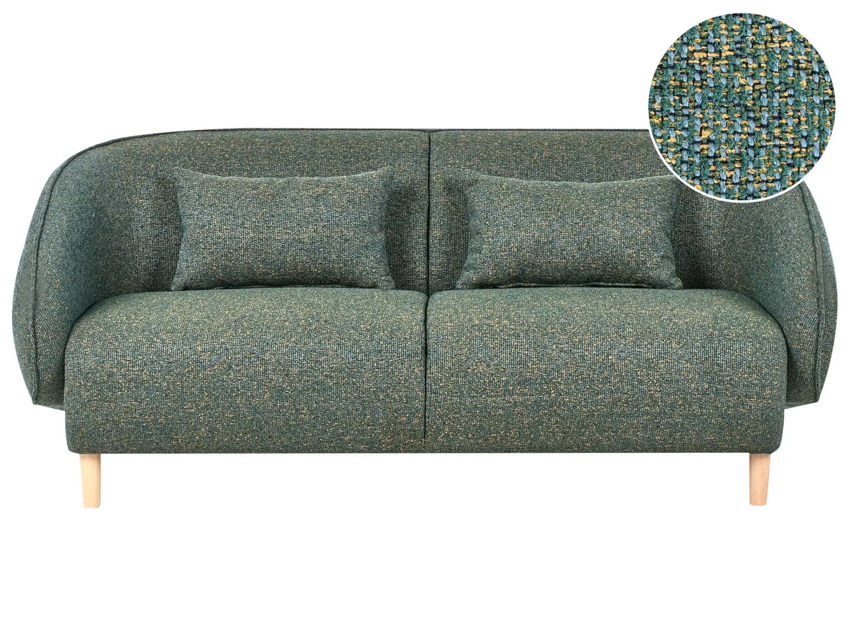 3 Seater Sofa Green Polyester Fabric Soft Textured Curved Design Modern Art Decor Style Beliani