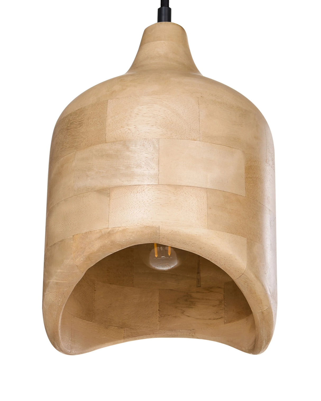 Pendant Lamp Light Brown Mango Wood Round Shade Hanging Ceiling Lamp Beliani