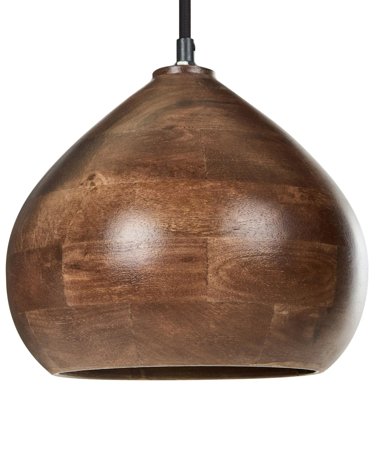 Pendant Lamp Dark Brown Mango Wood Round Shade Hanging Ceiling Lamp Beliani