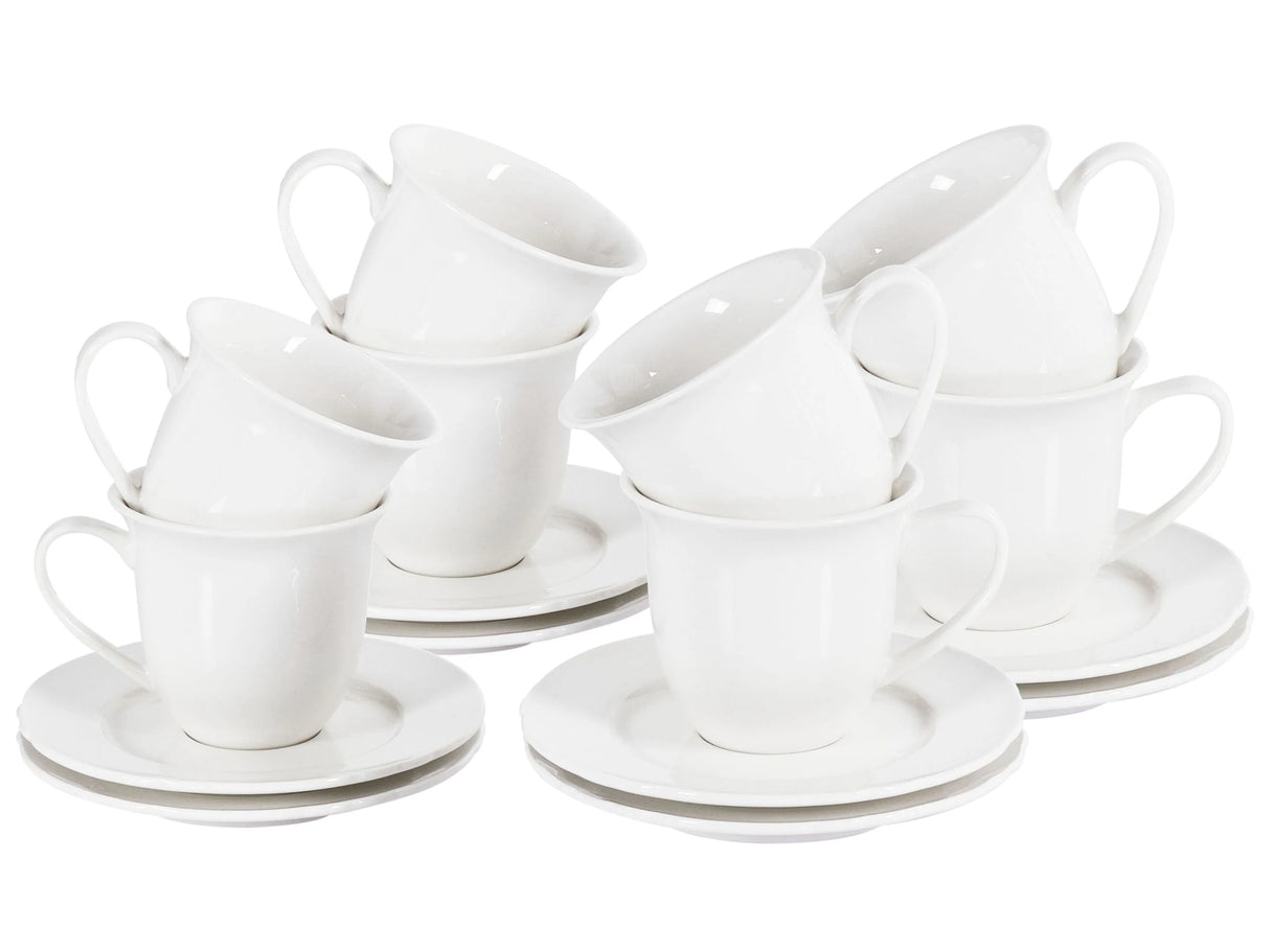 Set of 8 Cups with Saucers White Porcelain Glossy Finish Service for 8 People Tea Coffee Kitchen Dining Room Beliani