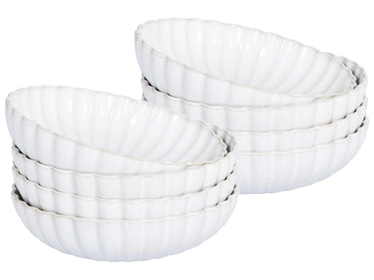 Set of 8 Deep Plates White Stoneware Kaolin Handmade Reactive Glaze Finish Pasta Bowls Kitchen Dining Room Beliani