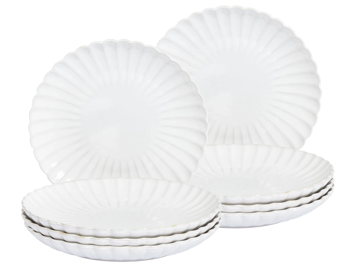 Set of 8 Dinner Plates White Stoneware Kaolin Handmade Reactive Glaze Finish Dessert Plate Kitchen Dining Room Beliani