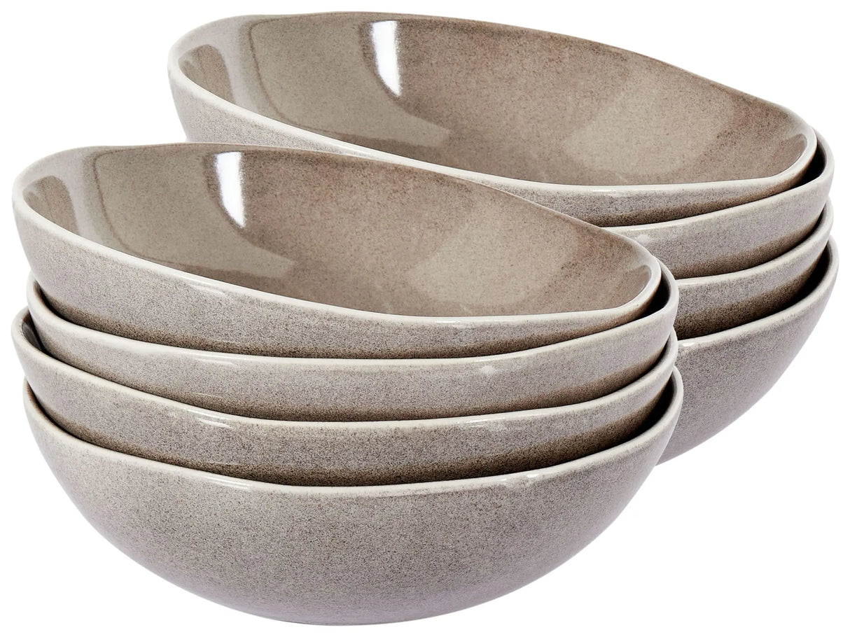 Set of 8 Deep Plates Grey Stoneware Kaolin Handmade Reactive Glaze Finish Pasta Bowls Kitchen Dining Room Beliani