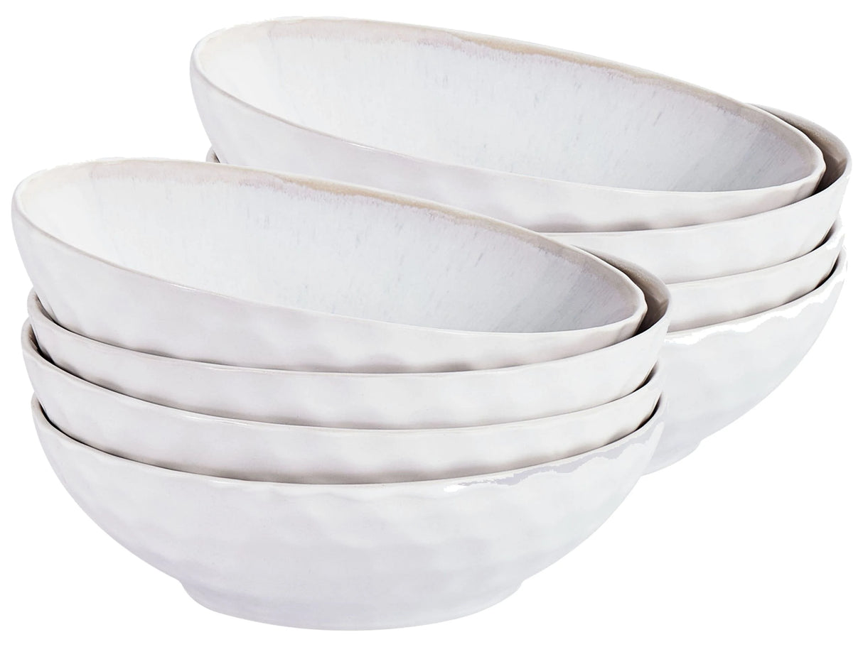 Set of 8 Deep Plates Light Grey Stoneware Kaolin Handmade Reactive Glaze Finish Pasta Bowls Kitchen Dining Room Beliani
