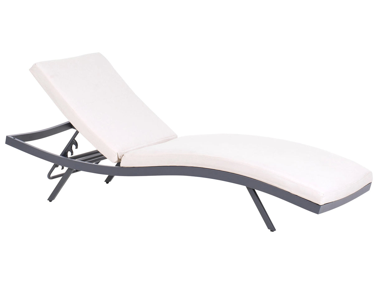 Garden Sun Lounger Light Beige Fabric White Aluminium Frame Adjustable Reclining Backrest Padded with Quick Dry Foam Modern Style Beliani
