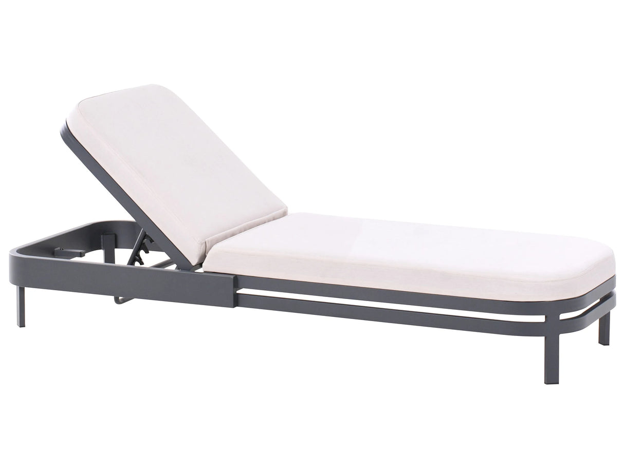 Garden Sun Lounger Light Beige Fabric White Aluminium Frame Adjustable Reclining Backrest Padded with Quick Dry Foam Modern Style Beliani