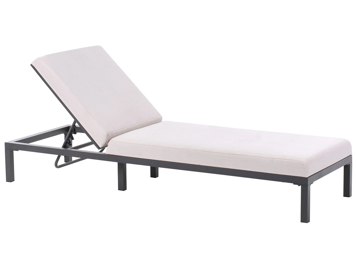 Garden Sun Lounger Light Beige Fabric Black Aluminium Frame Adjustable Reclining Backrest Padded with Quick Dry Foam Modern Style Beliani
