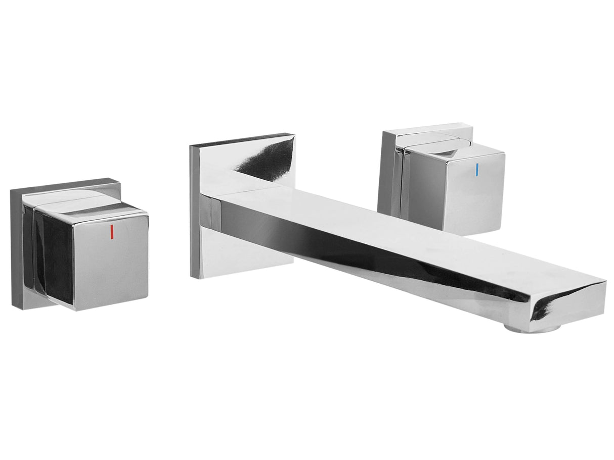 Wall Mounted Basin Mixer Tap Silver Brass 3 Tap Hole Dual Lever Beliani