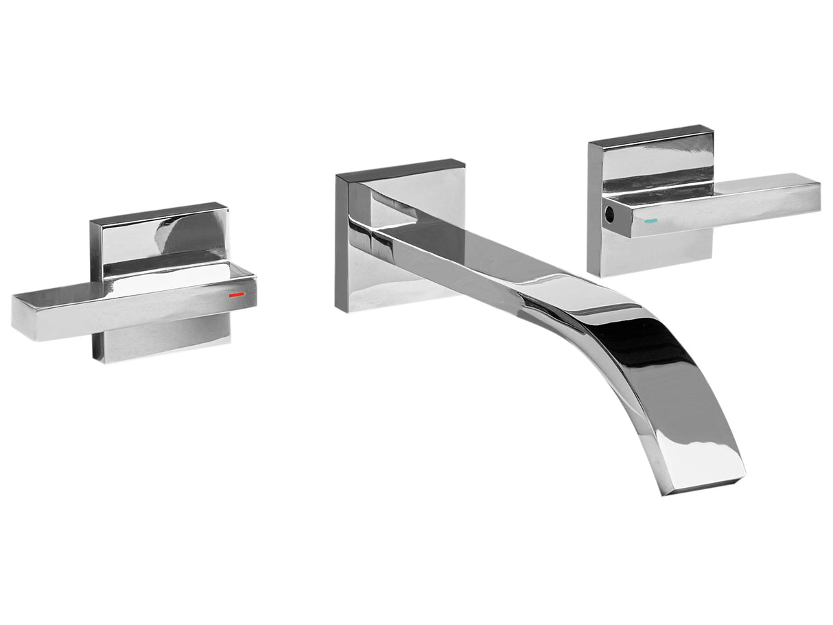 Wall Mounted Basin Mixer Tap Silver Brass 3 Tap Hole Dual Lever Beliani