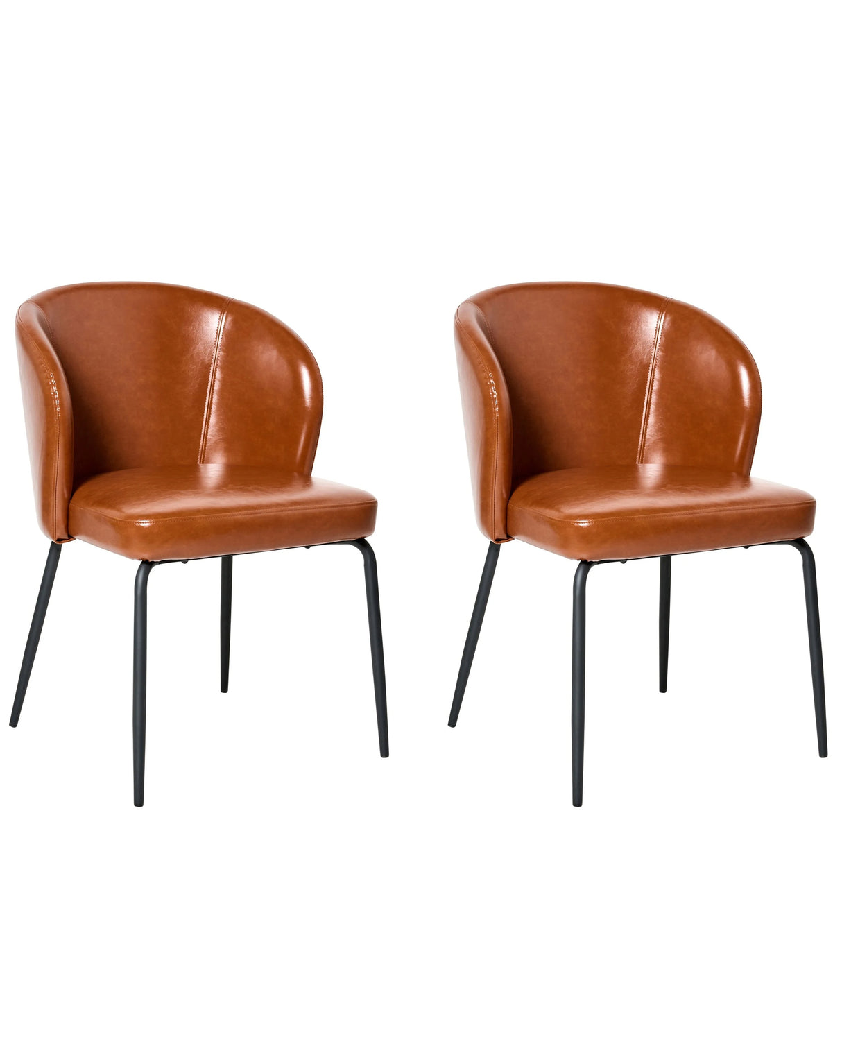 Set of 2 Dining Chairs Golden Brown Faux Leather Upholstery Padded Seat Sleek Metal Legs Beliani