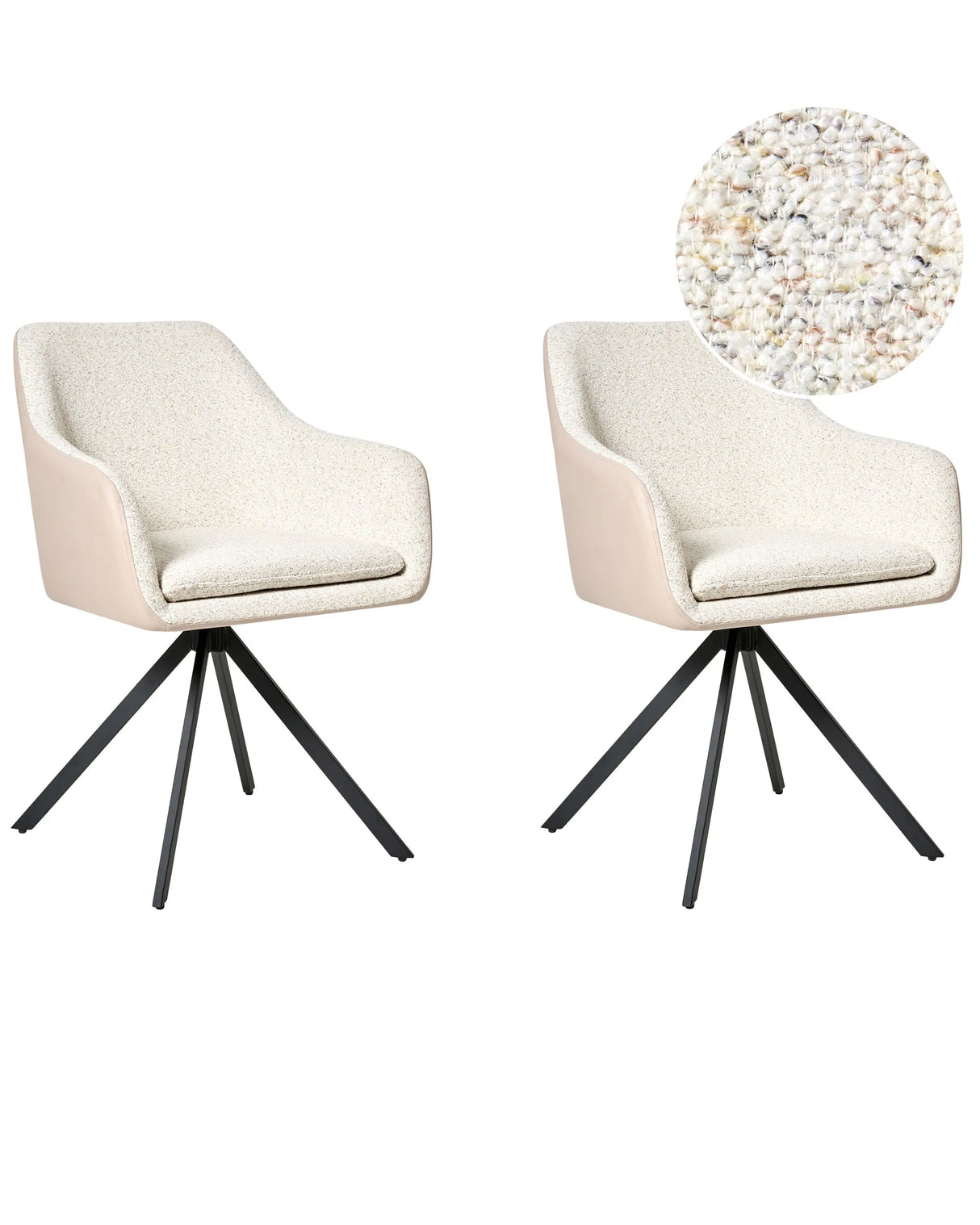Set of 2 Chairs Light Beige Boucle and Faux Leather Metal Legs for Dining Room Beliani
