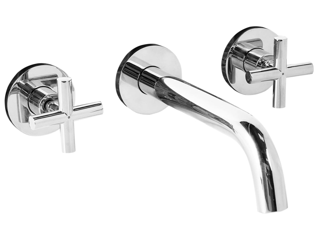 Wall Mounted Basin Mixer Tap Silver Brass 3 Tap Hole Dual Lever Beliani