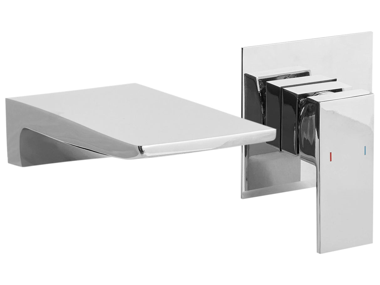 Wall Mounted Basin Mixer Waterfall Tap Silver Brass Single Lever Beliani