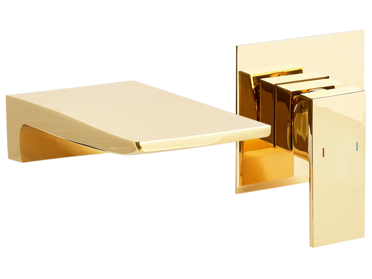 Wall Mounted Basin Mixer Waterfall Tap Gold Brass Single Lever Beliani