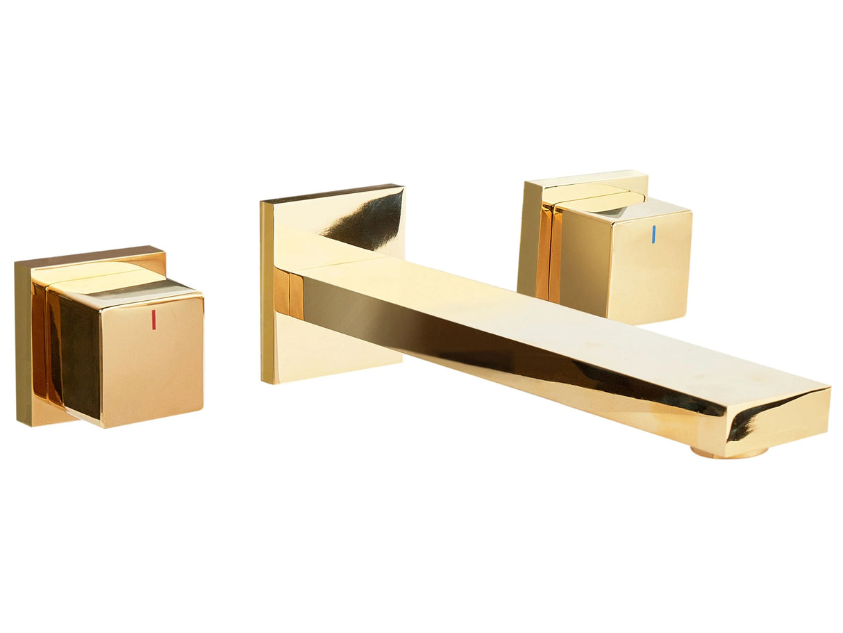 Wall Mounted Basin Mixer Tap Gold Brass 3 Tap Hole Dual Lever Beliani