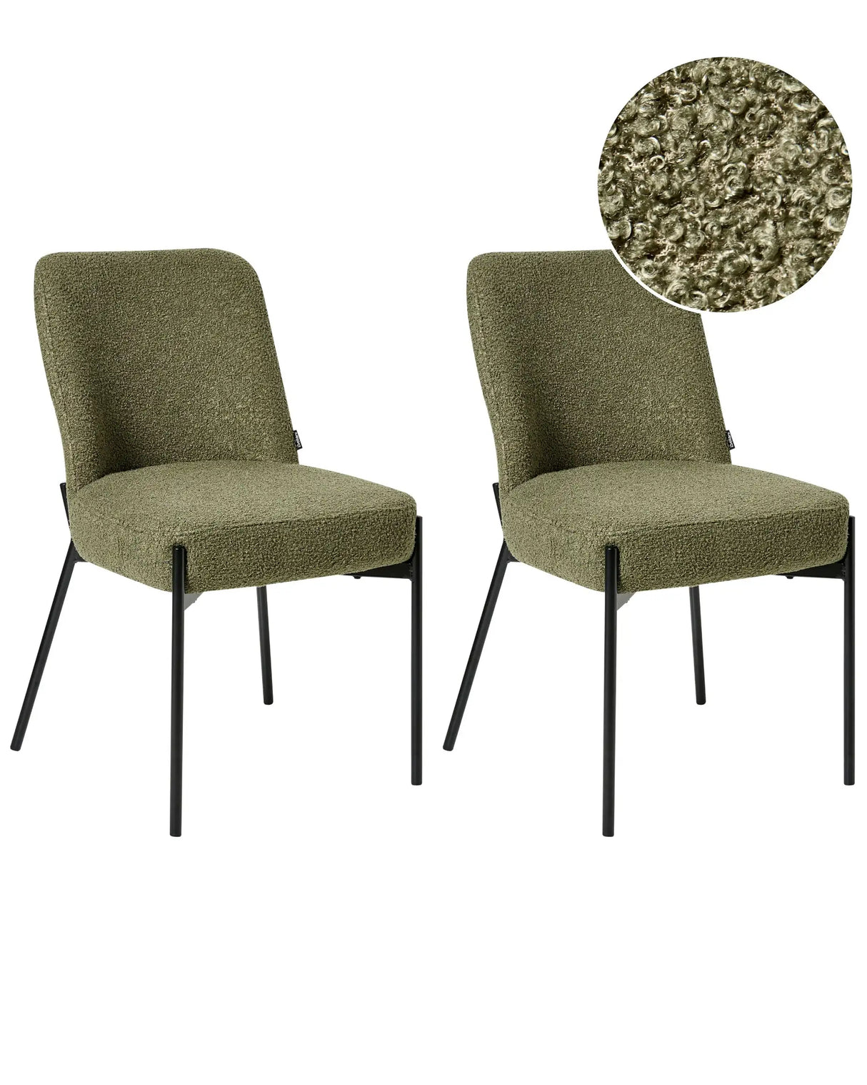 Set of 2 Dining Room Chairs Dark Green Boucle Upholstery Black Base Iron Frame Retro Design Beliani