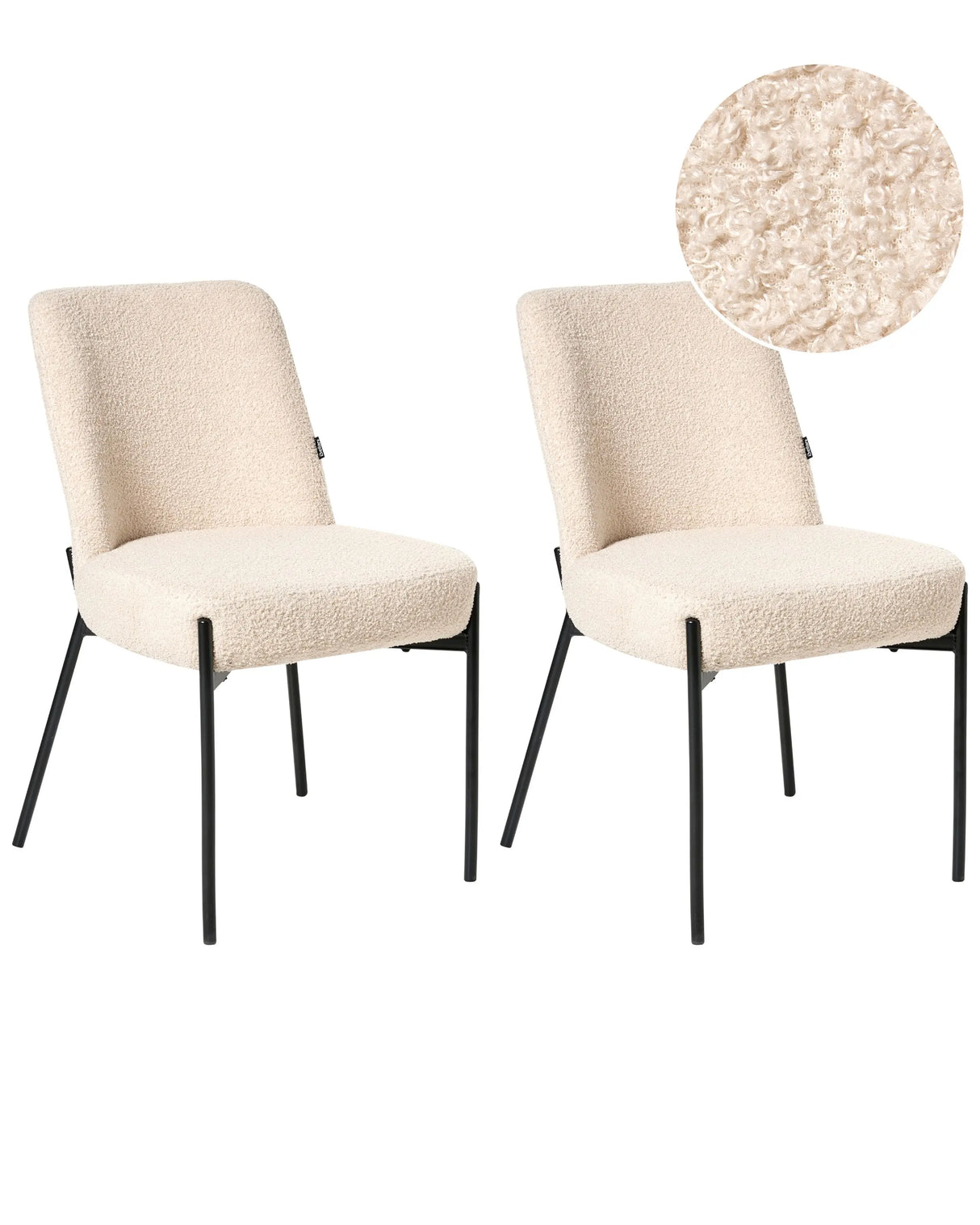 Set of 2 Dining Room Chairs Light Beige Boucle Upholstery Black Base Iron Frame Retro Design Beliani
