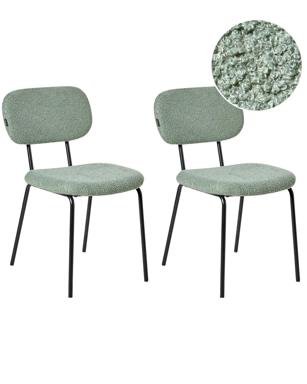 Set of 2 Dining Room Chairs Light Green Boucle Upholstery Black Base Iron Frame Retro Design Beliani