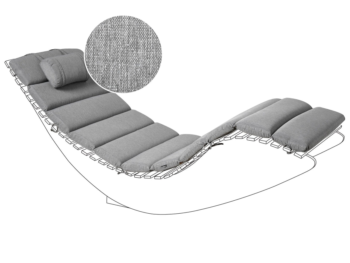 Sun Lounger Pad Cushion Grey Melange Polyester UV Resistant with Ties and Headrest Thick Cushion Beliani