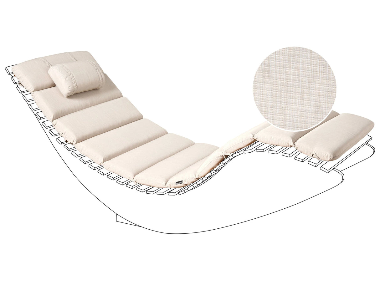 Sun Lounger Pad Cushion Light Beige Polyester UV Resistant with Ties and Headrest Thick Cushion Beliani