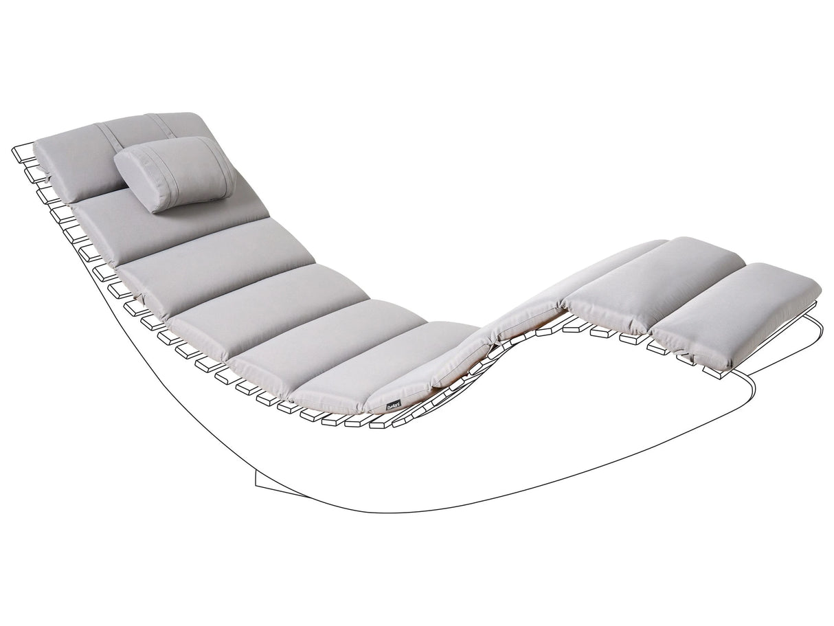 Sun Lounger Pad Cushion Light Grey Polyester UV Resistant with Ties and Headrest Thick Cushion Beliani