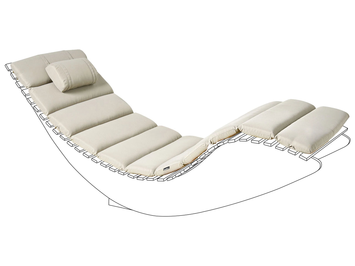 Sun Lounger Pad Cushion Taupe Polyester UV Resistant with Ties and Headrest Thick Cushion Beliani