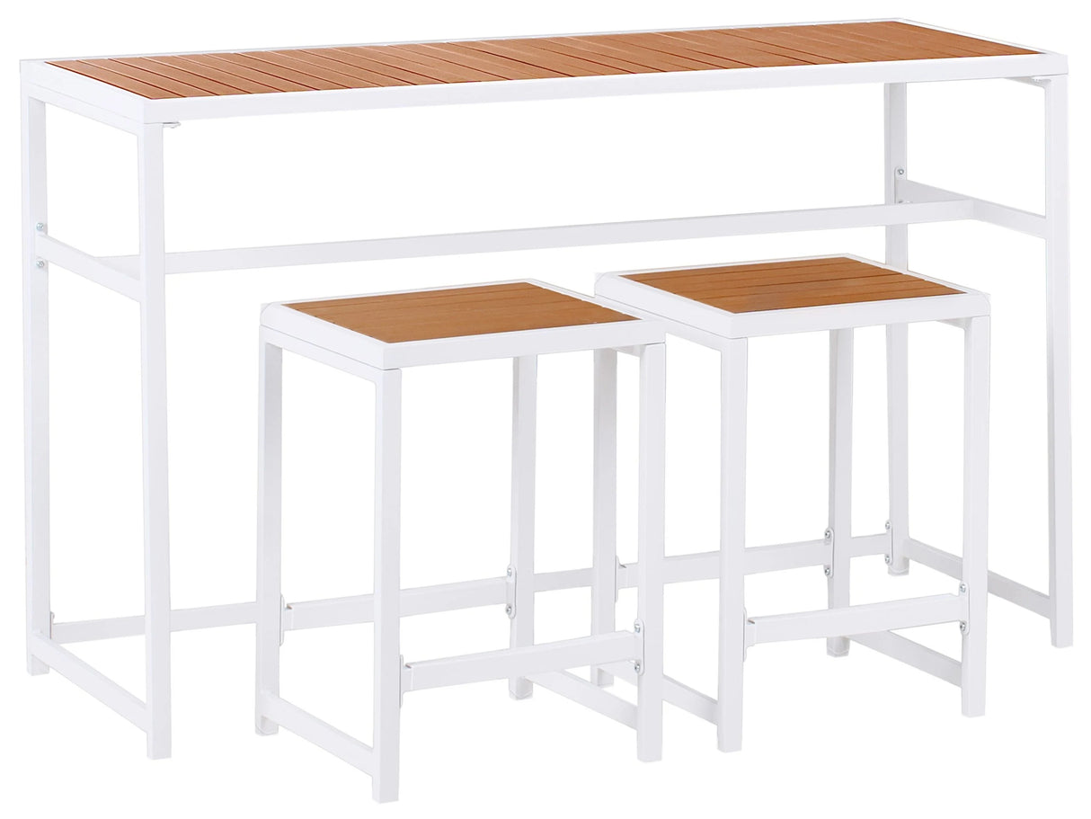 Garden Dining Set 3 Pieces Brown Polywood White Steel Rectangular Table 2 Stools Indoor Outdoor Modern Design Beliani