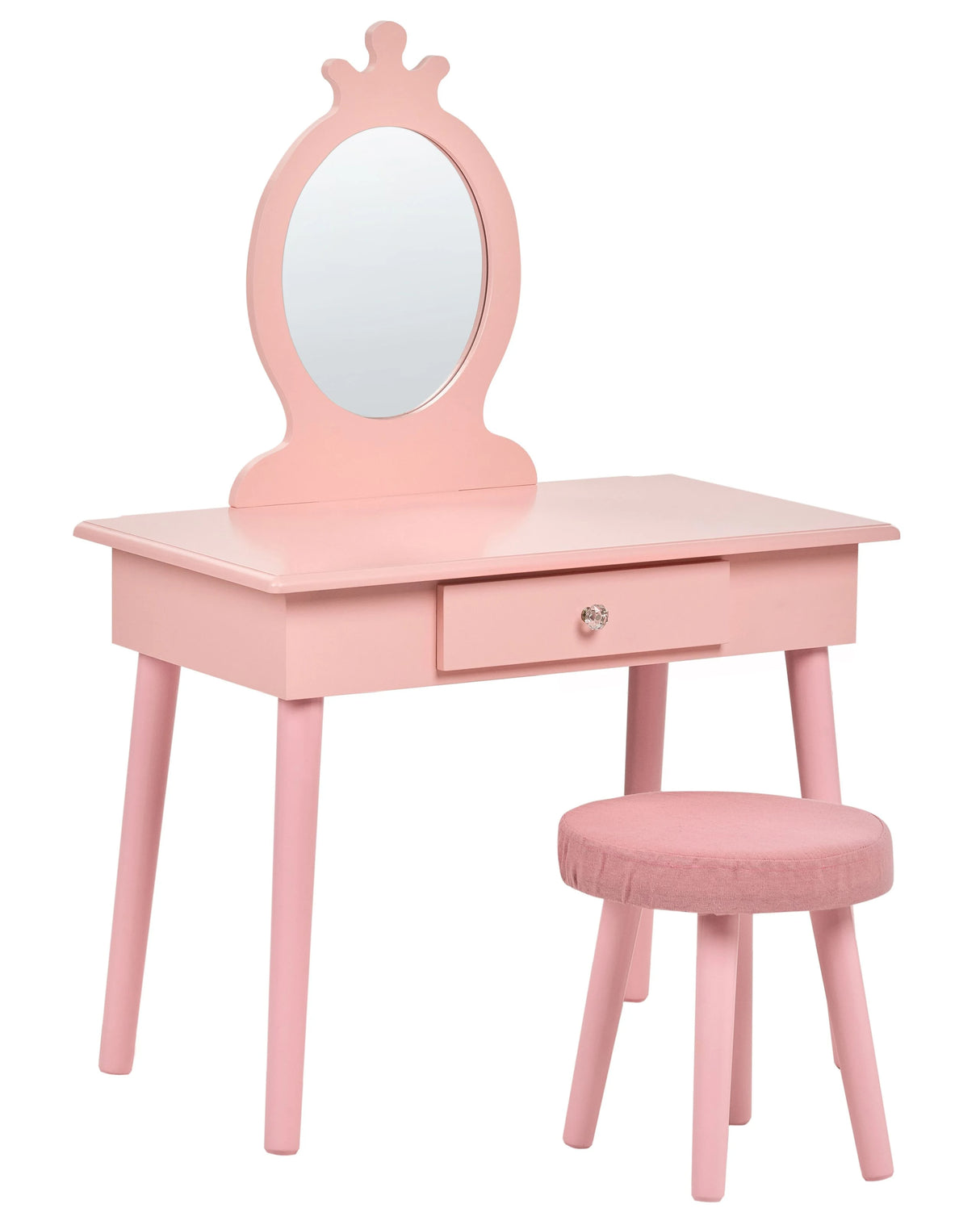 Kids Dressing Table with Mirror and Stool Pink MDF 1 Drawer Kids Room Furniture Beliani