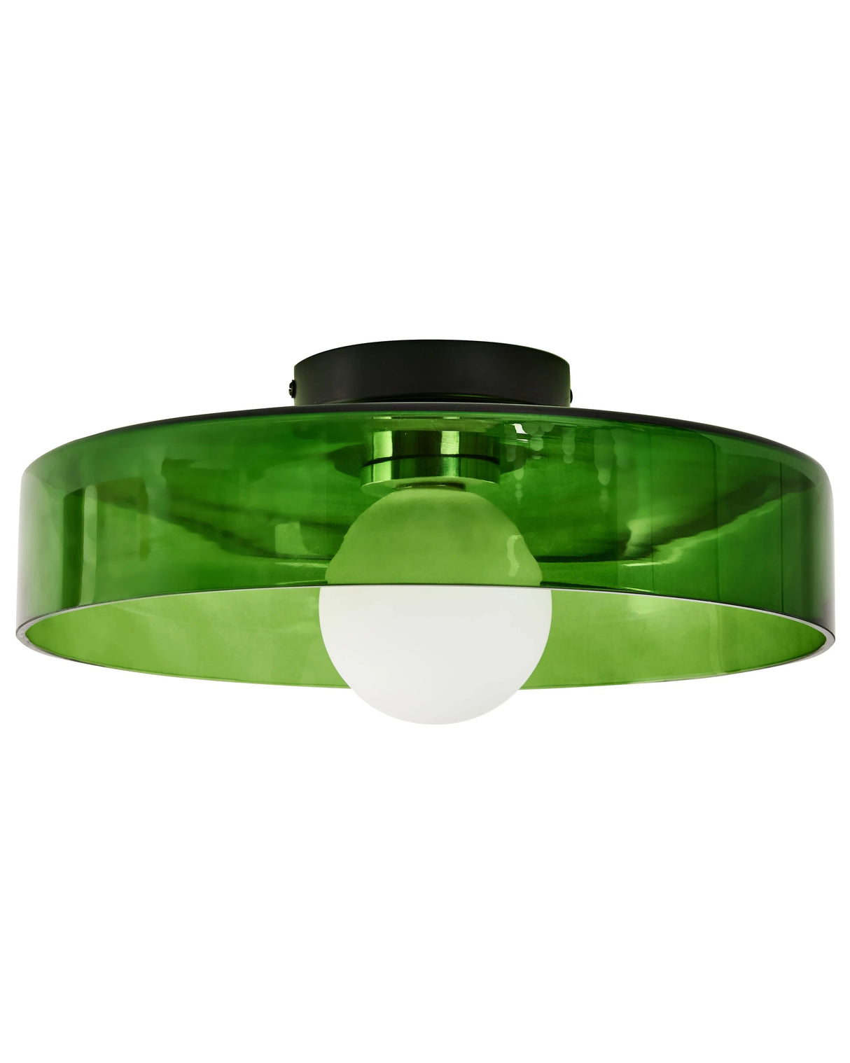 Ceiling Lamp Green Glass Shade Flush Mount Light Fitting for Low Ceilings Beliani