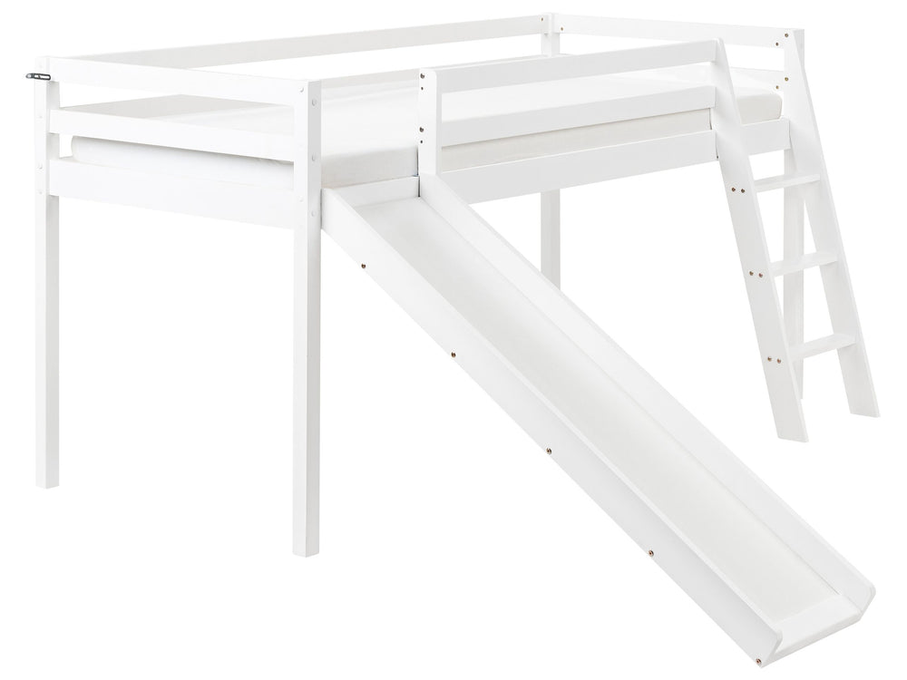 Kids Bed White Pine Wood EU Single Size 90 x 200 cm with Slatted Frame and Slide Bed for Toddler Beliani