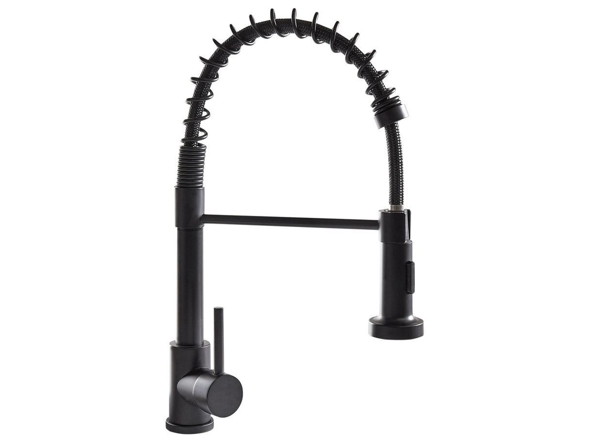 Kitchen Tap Black Stainless Steel Pull Out Mixer Spring Coil Faucet with Flexible Spring Hose Beliani