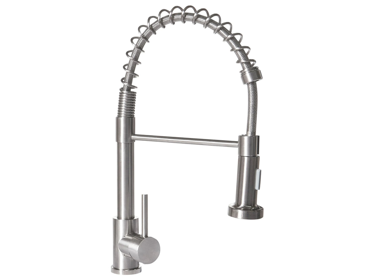 Kitchen Tap Silver Stainless Steel Pull Out Mixer Spring Coil Faucet with Flexible Spring Hose Beliani