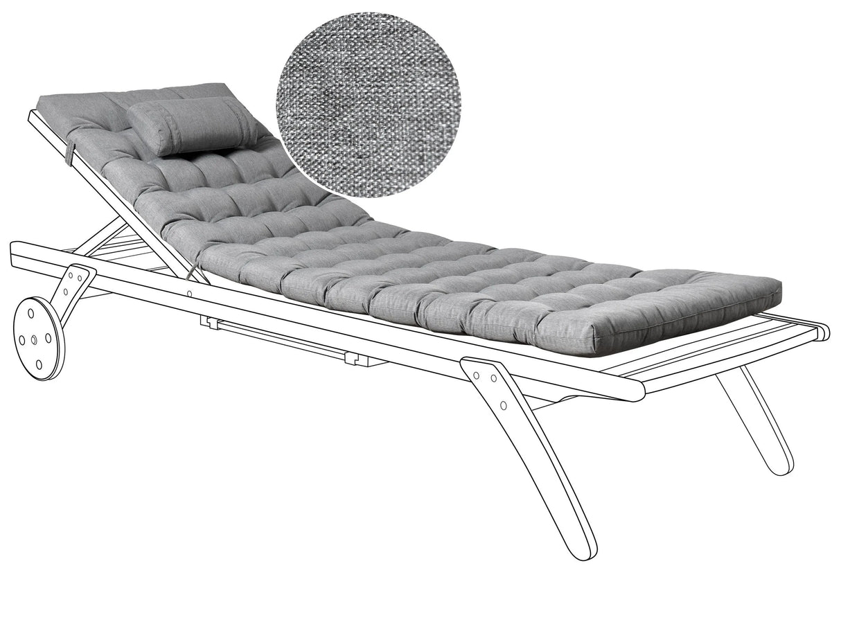Sun Lounger Pad Cushion Grey Melange Polyester UV Resistant with Ties and Headrest Thick Cushion Beliani