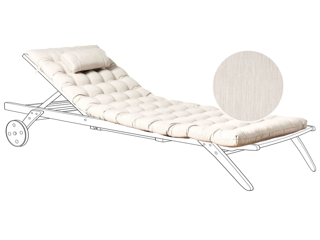 Sun Lounger Pad Cushion Light Beige Polyester UV Resistant with Ties and Headrest Thick Cushion Beliani