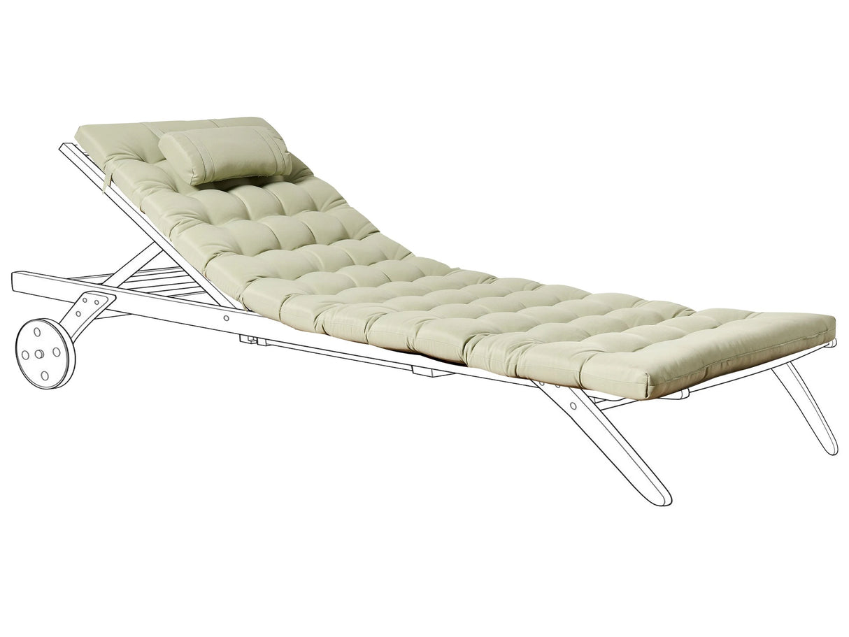 Sun Lounger Pad Cushion Light Green Polyester UV Resistant with Ties and Headrest Thick Cushion Beliani