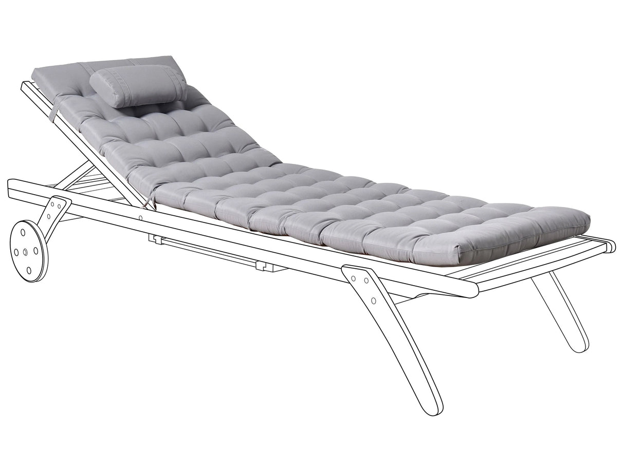 Sun Lounger Pad Cushion Light Grey Polyester UV Resistant with Ties and Headrest Thick Cushion Beliani
