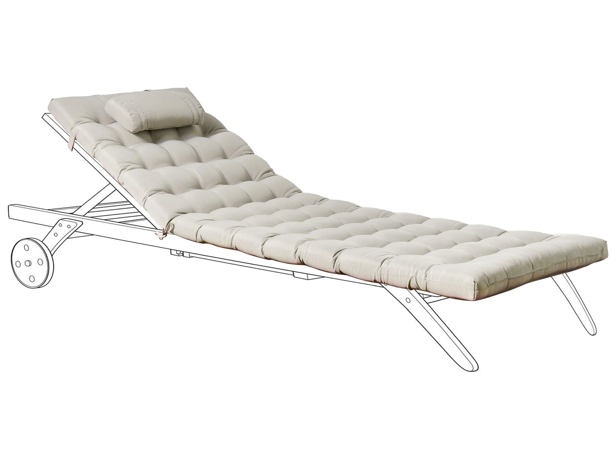 Sun Lounger Pad Cushion Taupe Polyester UV Resistant with Ties and Headrest Thick Cushion Beliani