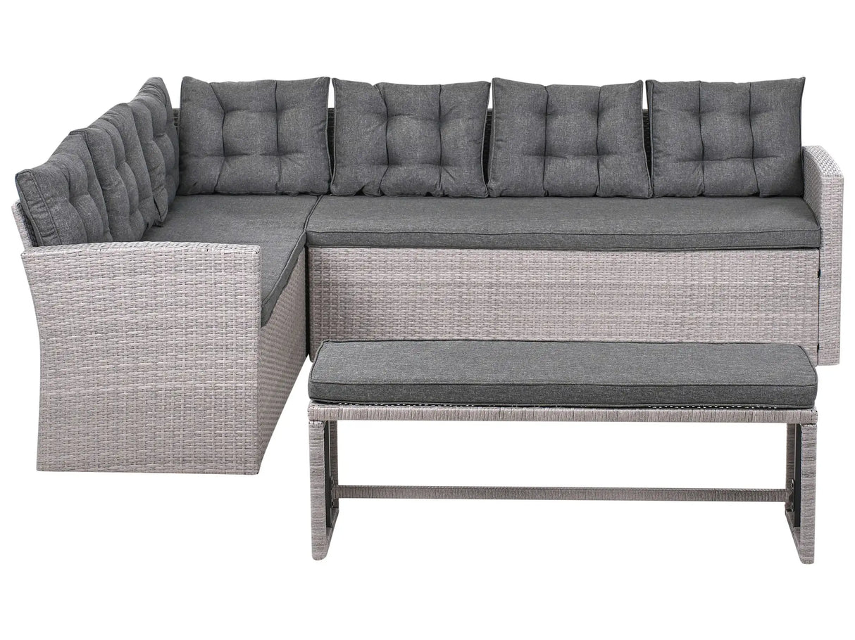 Garden Corner Sofa Grey PE Rattan with Cushions Sofa Bench Wicker Beliani