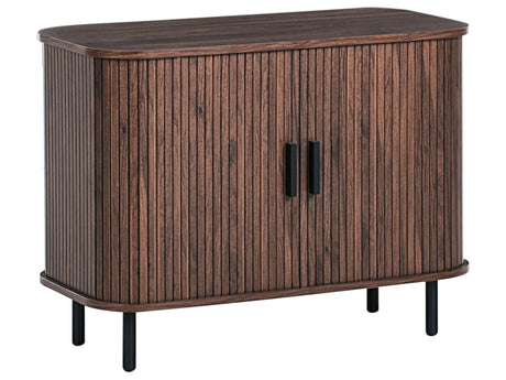Sideboard Dark Brown Black Legs MDF Metal Retro Sliding Cabinet Living Room Beliani