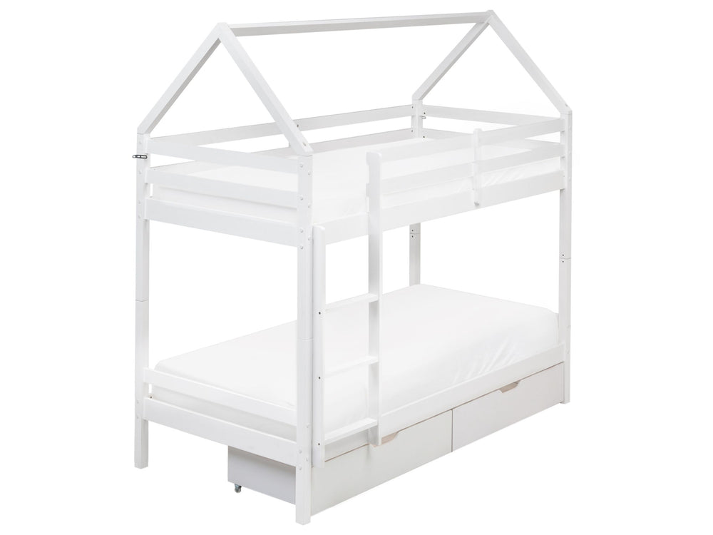 Double Bunk Bed with Storage Drawers White Pine Wood EU Single Size 3ft High Sleeper Children Kids Bedroom Beliani