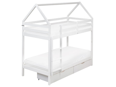Double Bunk Bed with Storage Drawers White Pine Wood EU Single Size 3ft High Sleeper Children Kids Bedroom Beliani